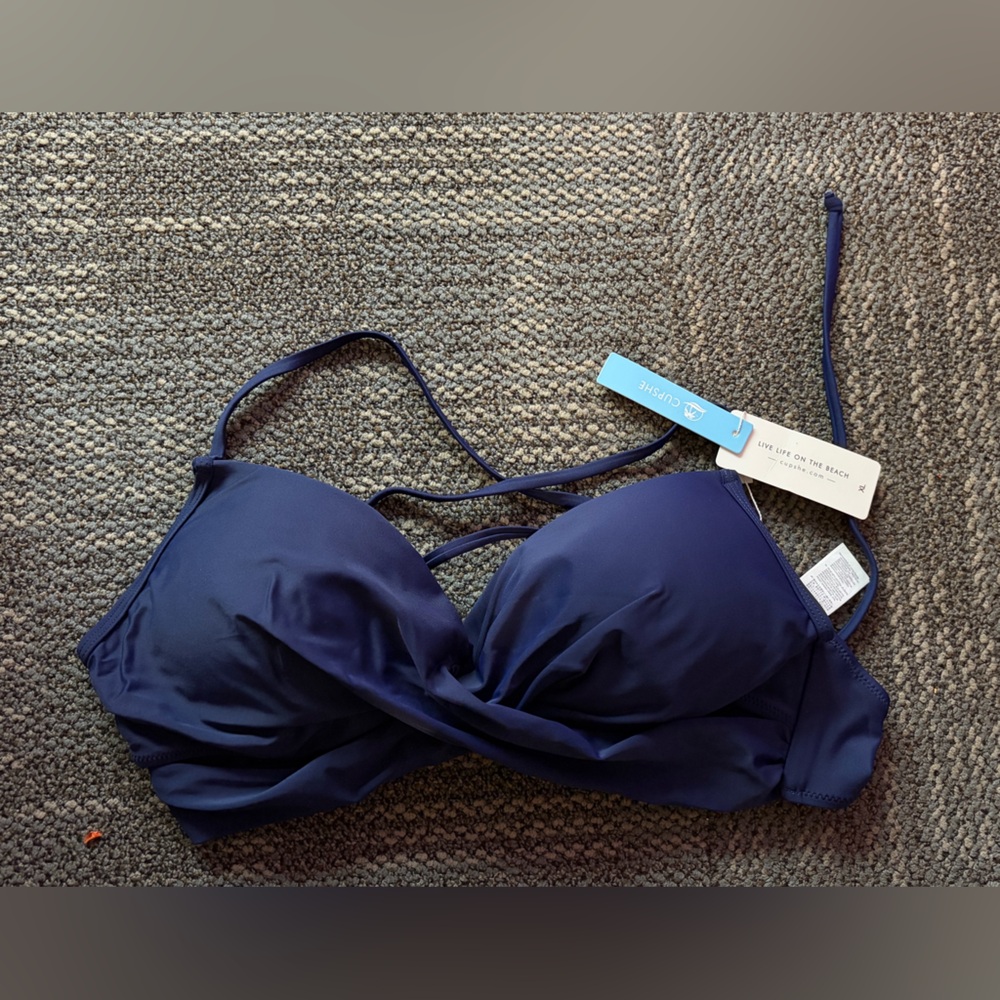 Cupshe Deep Blue Bikini Top with twist front